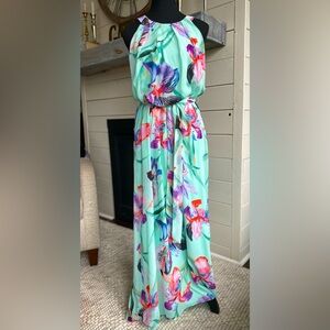 Tropical maxi length summer dress.